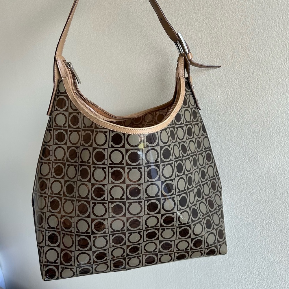 Vintage Ferragamo PVC Shoulder Bag Tote - Picture 2 of 8